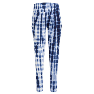 Blue Tie Dye Shibori Print High-Waisted Pocket Leggings