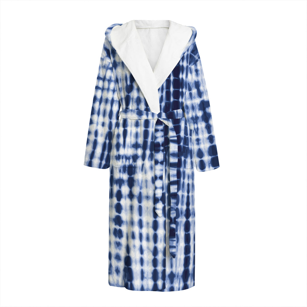 Blue Tie Dye Shibori Print Hooded Bathrobe