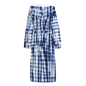 Blue Tie Dye Shibori Print Hooded Bathrobe