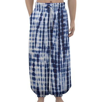 Blue Tie Dye Shibori Print Lantern Pants