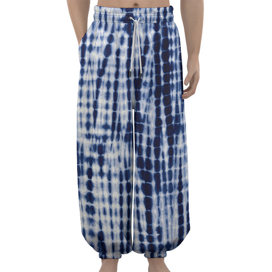 Blue Tie Dye Shibori Print Lantern Pants