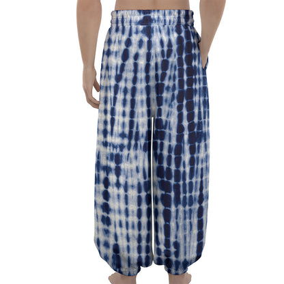 Blue Tie Dye Shibori Print Lantern Pants