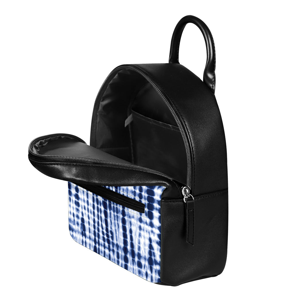 Blue Tie Dye Shibori Print Leather Backpack