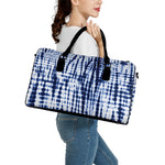 Blue Tie Dye Shibori Print Leather Duffle Bag