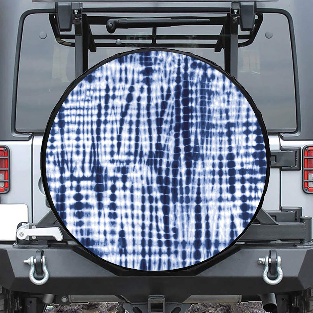 Blue Tie Dye Shibori Print Leather Spare Tire Cover