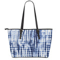 Blue Tie Dye Shibori Print Leather Tote Bag With Zipper