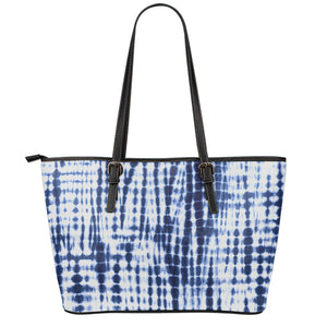 Blue Tie Dye Shibori Print Leather Tote Bag