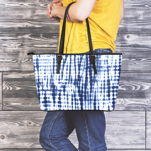 Blue Tie Dye Shibori Print Leather Tote Bag