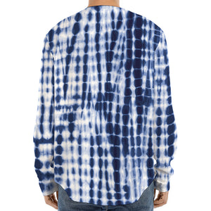 Blue Tie Dye Shibori Print Long Sleeve Baseball Jersey