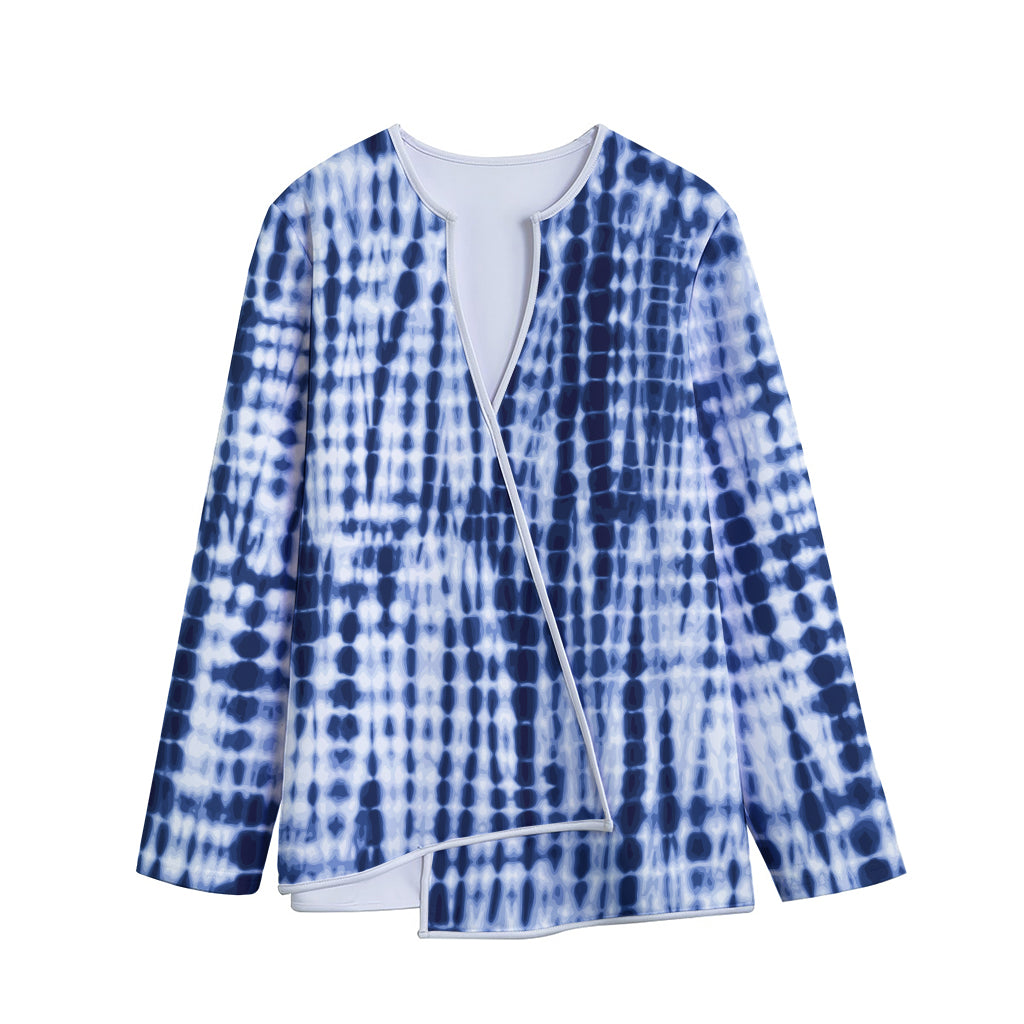 Blue Tie Dye Shibori Print Long Sleeve Short Coat