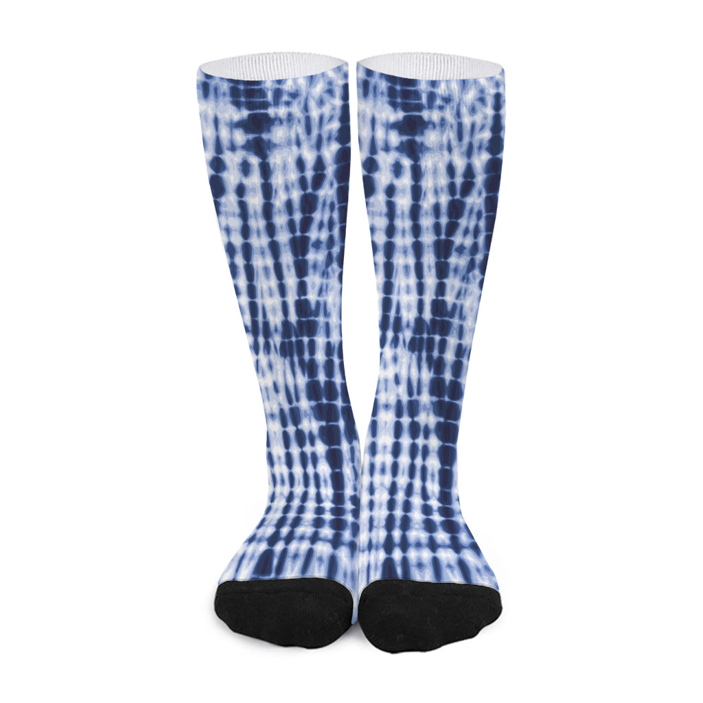 Blue Tie Dye Shibori Print Long Socks