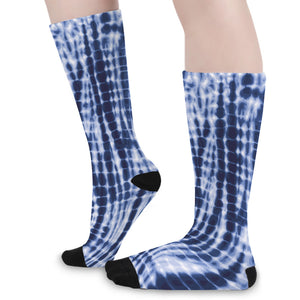 Blue Tie Dye Shibori Print Long Socks