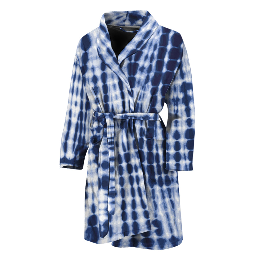 Blue Tie Dye Shibori Print Men's Bathrobe