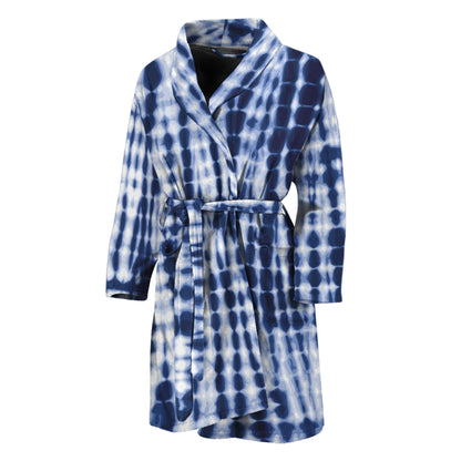 Blue Tie Dye Shibori Print Men's Bathrobe