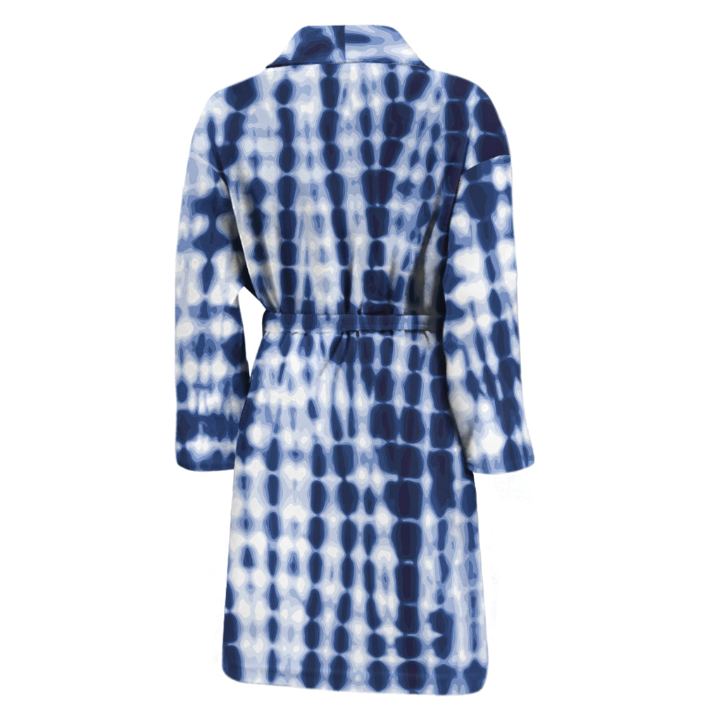 Blue Tie Dye Shibori Print Men's Bathrobe