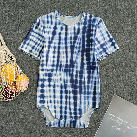 Blue Tie Dye Shibori Print Men's Bodysuit