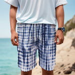 Blue Tie Dye Shibori Print Men's Cargo Shorts