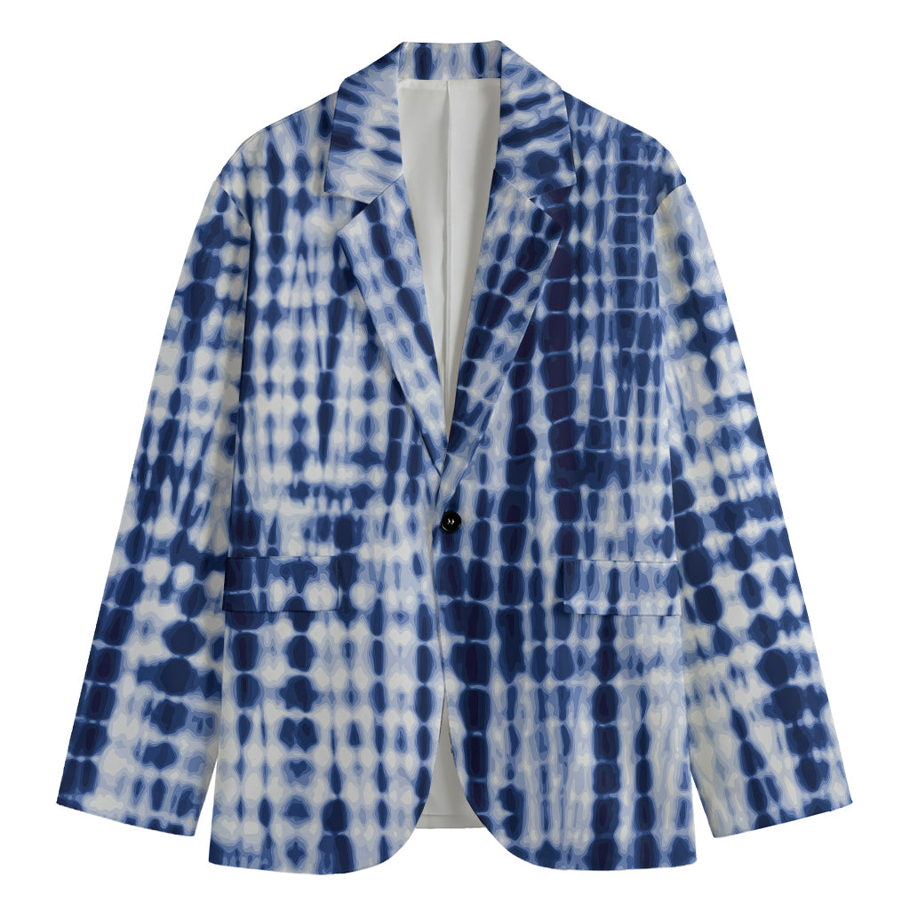 Blue Tie Dye Shibori Print Men's Cotton Blazer