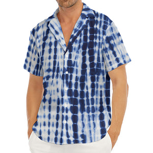 Blue Tie Dye Shibori Print Men's Deep V-Neck Shirt