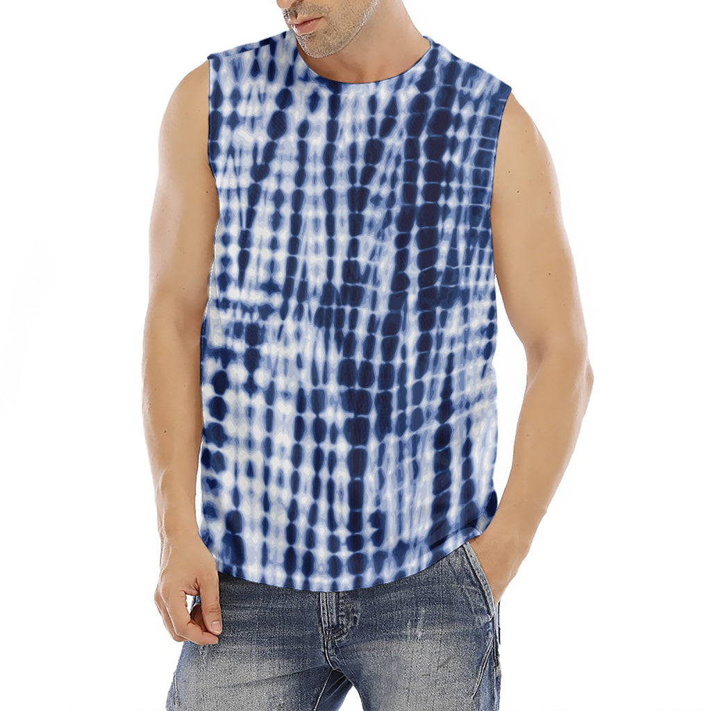 Blue Tie Dye Shibori Print Men's Fitness Tank Top