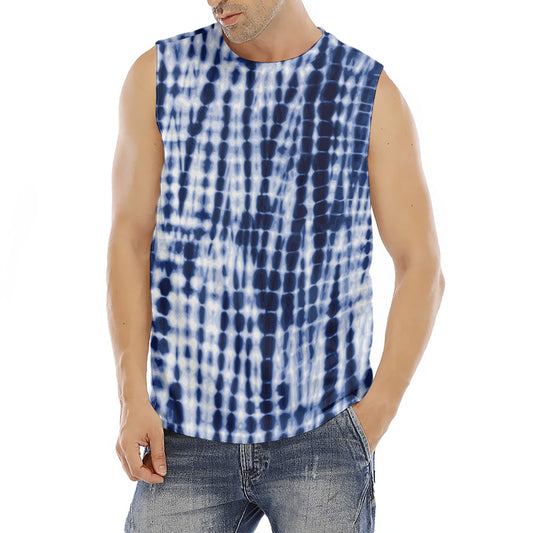 Blue Tie Dye Shibori Print Men's Fitness Tank Top
