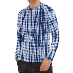 Blue Tie Dye Shibori Print Men's Long Sleeve Rash Guard
