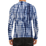 Blue Tie Dye Shibori Print Men's Long Sleeve Rash Guard