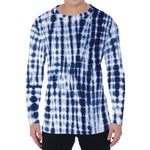 Blue Tie Dye Shibori Print Men's Long Sleeve T-Shirt