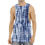 Blue Tie Dye Shibori Print Men's Muscle Tank Top