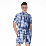 Blue Tie Dye Shibori Print Men's Rompers