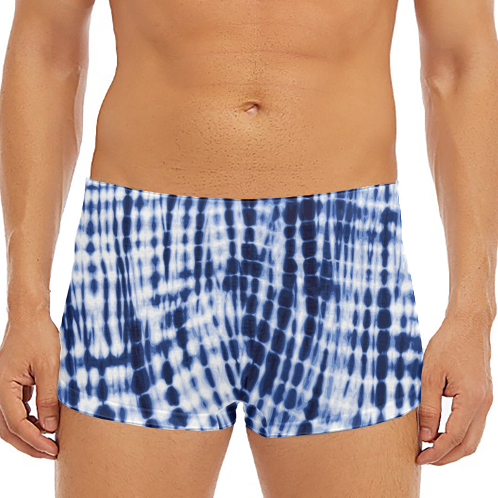 Blue Tie Dye Shibori Print Men's Short Boxer Briefs