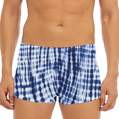 Blue Tie Dye Shibori Print Men's Short Boxer Briefs