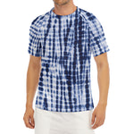 Blue Tie Dye Shibori Print Men's Short Sleeve Rash Guard