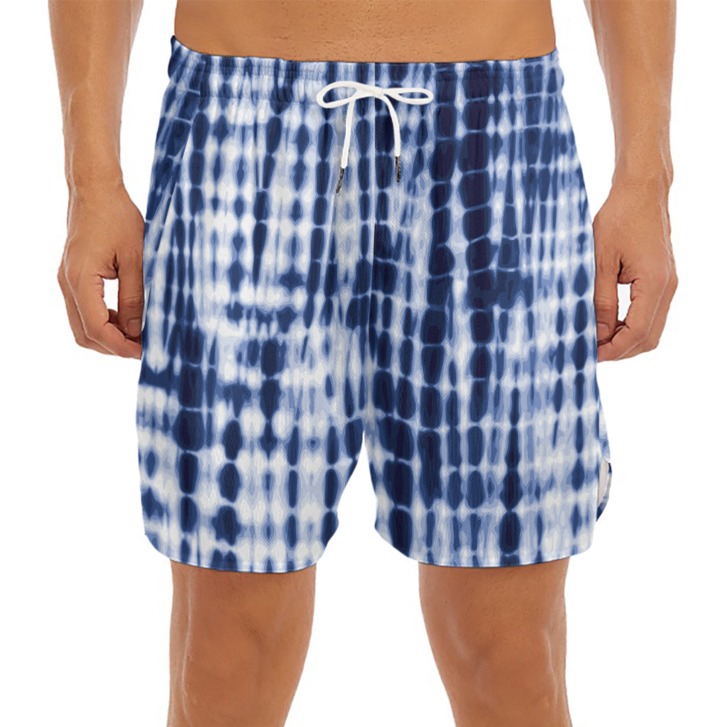 Blue Tie Dye Shibori Print Men's Split Running Shorts