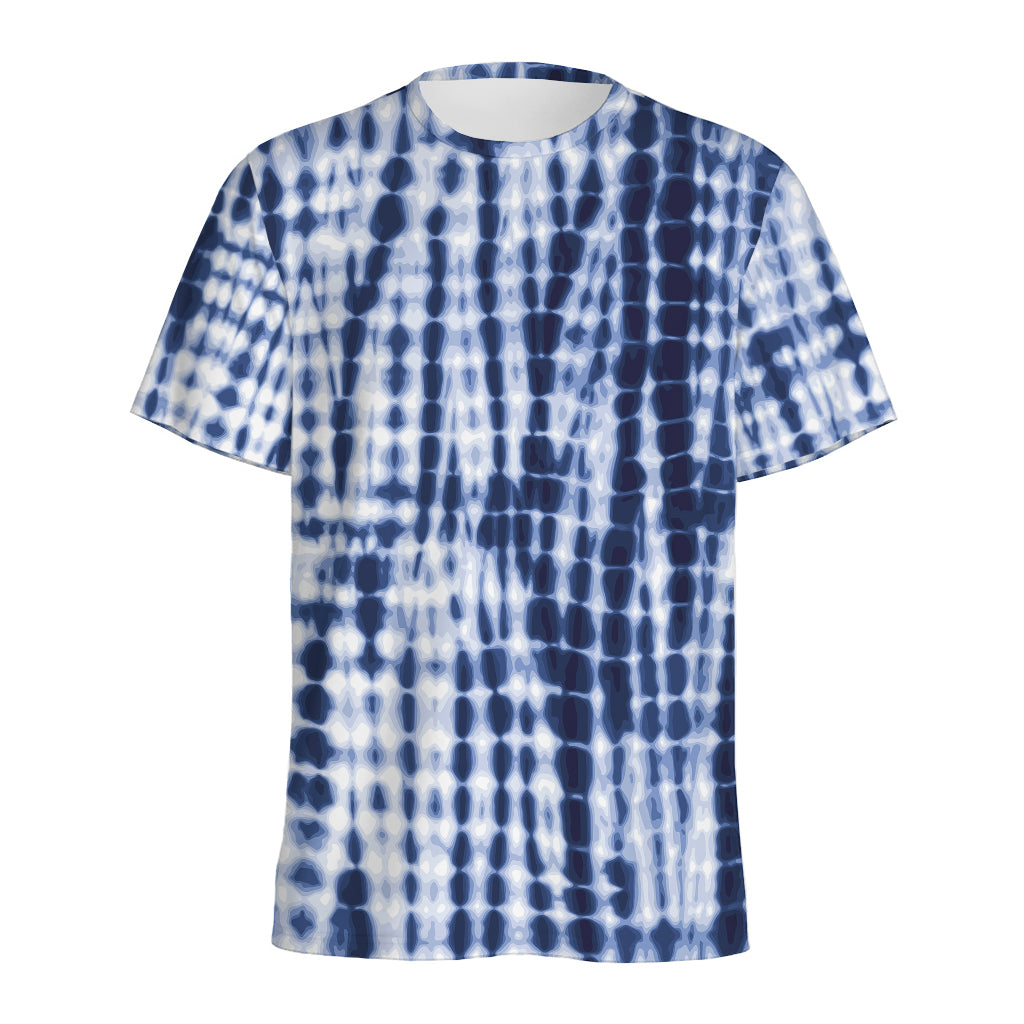 Blue Tie Dye Shibori Print Men's Sports T-Shirt
