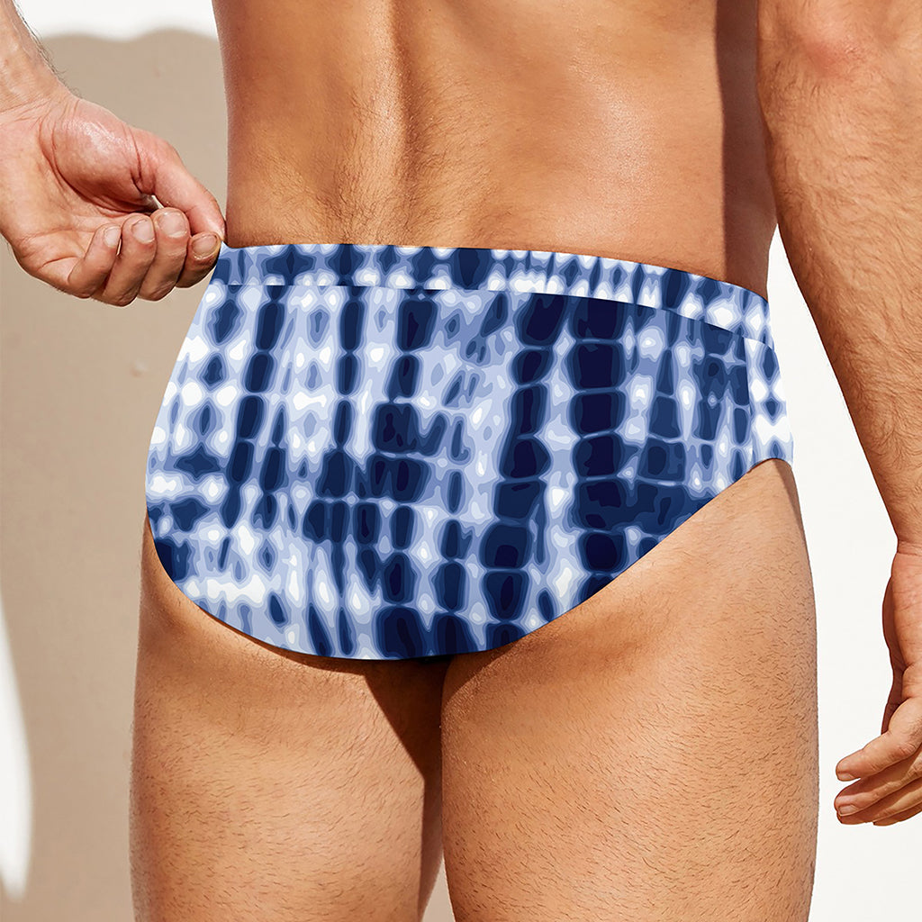 Blue Tie Dye Shibori Print Men's Swim Briefs