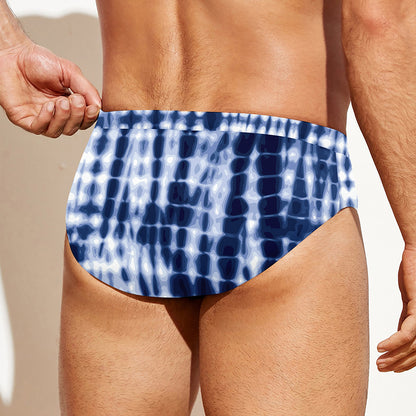 Blue Tie Dye Shibori Print Men's Swim Briefs