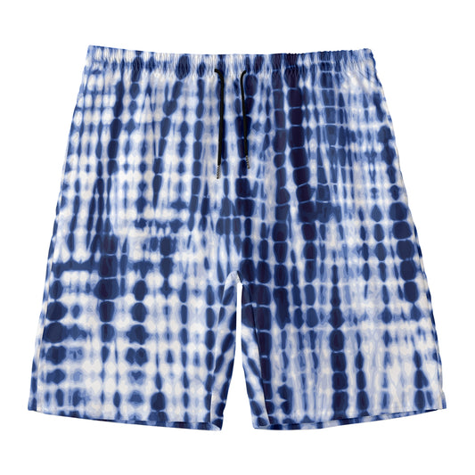 Blue Tie Dye Shibori Print Men's Swim Trunks