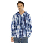 Blue Tie Dye Shibori Print Men's Velvet Pullover Hoodie