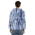 Blue Tie Dye Shibori Print Men's Velvet Pullover Hoodie