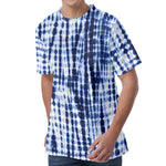 Blue Tie Dye Shibori Print Men's Velvet T-Shirt