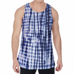 Blue Tie Dye Shibori Print Men's Velvet Tank Top