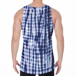 Blue Tie Dye Shibori Print Men's Velvet Tank Top