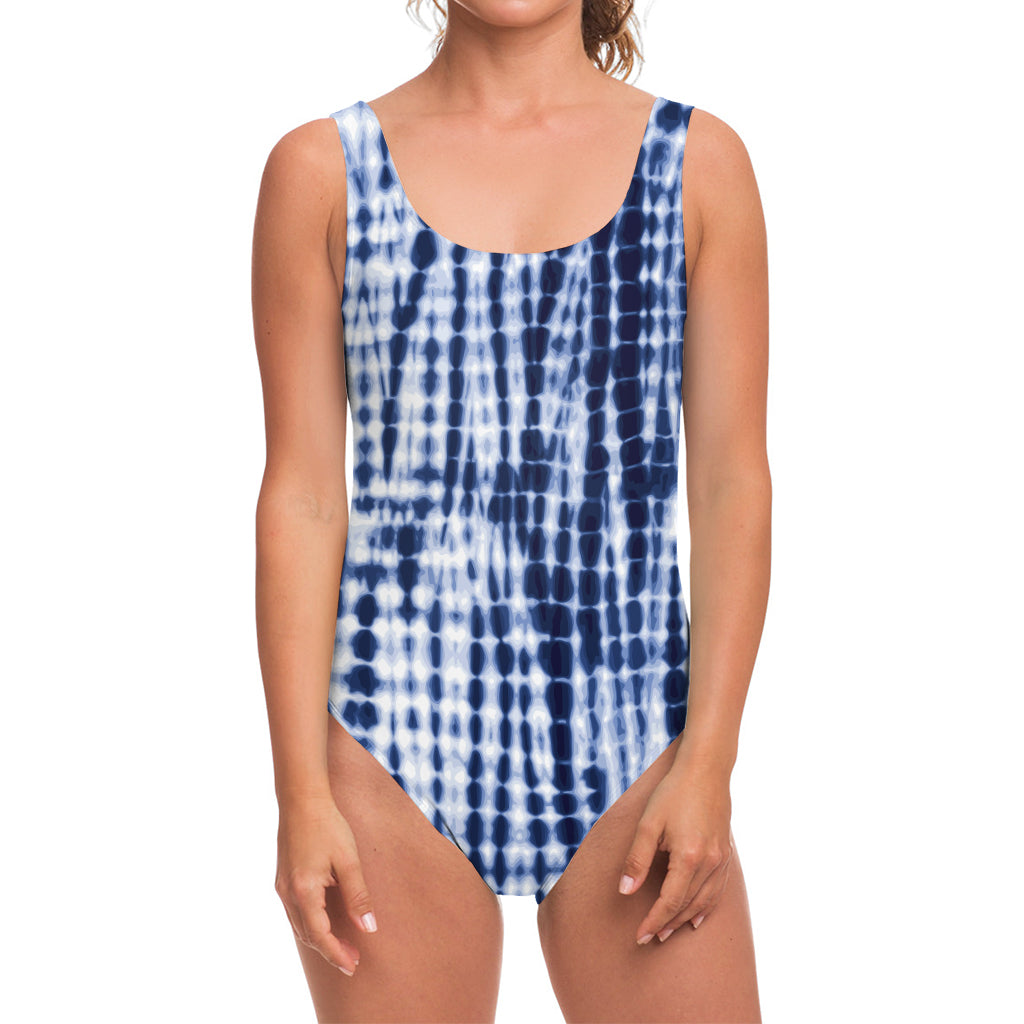 Blue Tie Dye Shibori Print One Piece Swimsuit