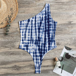 Blue Tie Dye Shibori Print One Shoulder Bodysuit