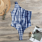 Blue Tie Dye Shibori Print One Shoulder Bodysuit