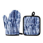 Blue Tie Dye Shibori Print Oven Mitt And Pot Holder Set