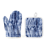 Blue Tie Dye Shibori Print Oven Mitt And Pot Holder Set