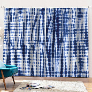 Blue Tie Dye Shibori Print Pencil Pleat Curtains