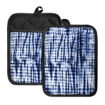 Blue Tie Dye Shibori Print Pot Holders With Pocket